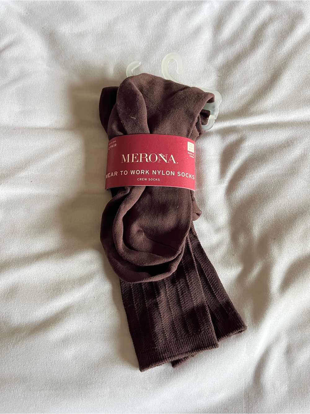 Merona Chocolate Brown Nylon Crew Socks 2 Pair Shoe Size 4-10 NWT
